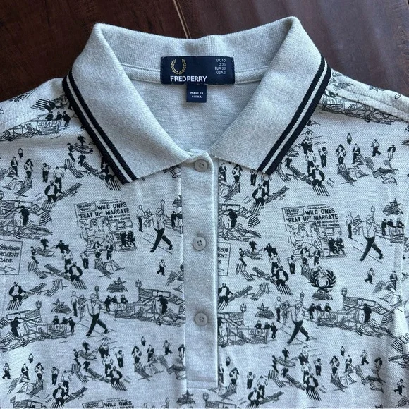 SOLD - FRED PERRY Dreamland Amusement Arcade Heather Grey Polo Sz US6 - Picture 3 of 9